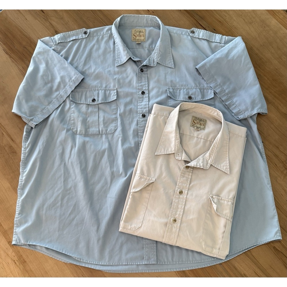 Cabelas Safari Series Shirt Lot, Men's Blue & Tan Short Sleeve Button Up 4XLT - Picture 2 of 16